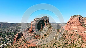 Beautiful scenery of Red Rock scenic byway, Sedona Arizona. Aerial view from drone of unique natural area of red rocks