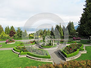 Beautiful Scenery Of Rose Garden On Cloudy Sky Background In Vancouver