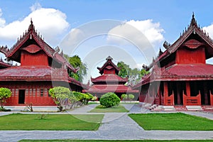 Ancient Traditional Burmese Style Residence of the Royal Consort in the Royal Palace of Mandalay, Myanmar in Summer