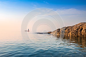 Beautiful scenery seascape in  sunrise at Lan Hin Khao Beach, Rayong province, Thailand