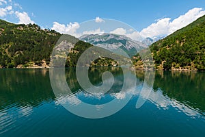 Beautiful scenery from the shores of Komani Lake as seen from the ferry from Fierza to Koman