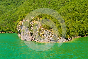 Beautiful scenery from the shores of Komani Lake as seen from the ferry from Fierza to Koman