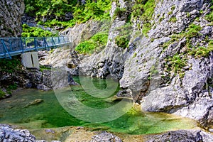 Beautiful scenery of StuibenfÃÂ¤lle - River and waterfall at Reutte in mountain scenery of Alps, Austria photo