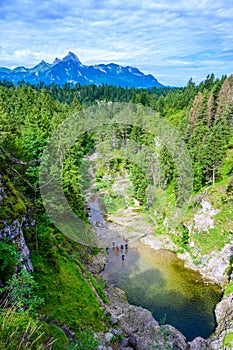 Beautiful scenery of StuibenfÃ¤lle - River and waterfall at Reutte in mountain scenery of Alps, Austria