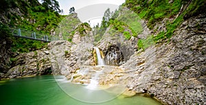 Beautiful scenery of StuibenfÃ¤lle - River and waterfall at Reutte in mountain scenery of Alps, Austria