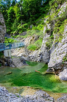 Beautiful scenery of StuibenfÃ¤lle - River and waterfall at Reutte in mountain scenery of Alps, Austria