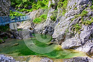 Beautiful scenery of StuibenfÃ¤lle - River and waterfall at Reutte in mountain scenery of Alps, Austria