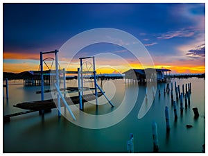 Beautiful scenery after sunset at Songkhla Lake, Thailand