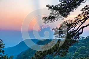 Beautiful scenery on the top of the mountain at sunset 004