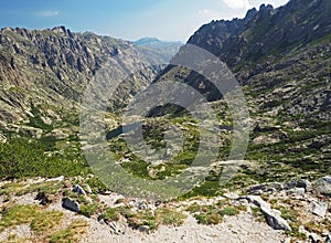 Beautiful scenery of two high mountain lakes in corsician alpes