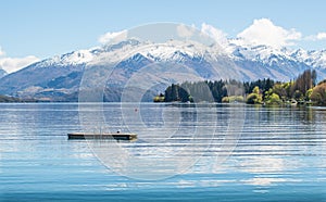 The beautiful scenery view of lake Wanaka the largest fourth lake of New Zealand.