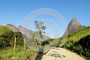 Beautiful scenery of village road and smooth rock