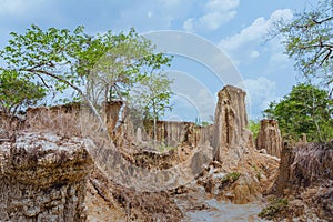 Beautiful Scenery of Water flows through the ground have erosion and collapse of the soil  into a  natural layer at Pong Yub,