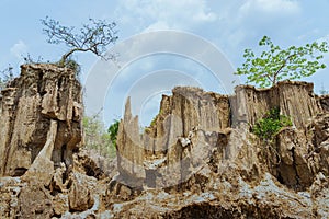 Beautiful Scenery of Water flows through the ground have erosion and collapse of the soil  into a  natural layer at Pong Yub,