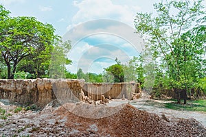 Beautiful Scenery of Water flows through the ground have erosion and collapse of the soil  into a  natural layer at Pong Yub,