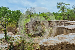 Beautiful Scenery of Water flows through the ground have erosion and collapse of the soil  into a  natural layer at Pong Yub,