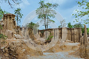 Beautiful Scenery of Water flows through the ground have erosion and collapse of the soil  into a  natural layer at Pong Yub,