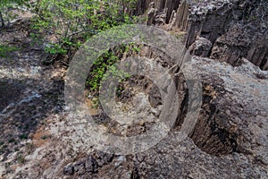 Beautiful Scenery of Water flows through the ground have erosion and collapse of the soil  into a  natural layer at Pong Yub,