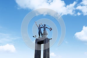 Beautiful scenery of Welcome statue with blue sky