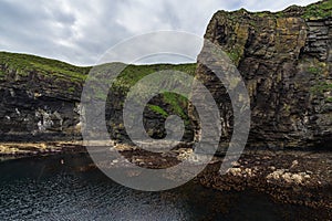 Beautiful scenery of Whaligoe cliffs at the bottom of Whaligoe Steps, Caithness, Scotland