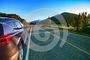 Beautiful scenic of asphalt highways of mount aspiring national