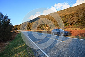 Beautiful scenic of asphalt highways of mount aspiring national