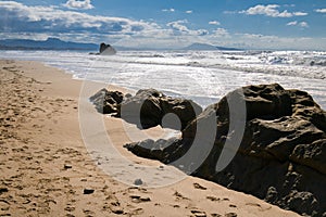 Beautiful scenic beach of ilbarritz in summer, biarritz, basque country, france