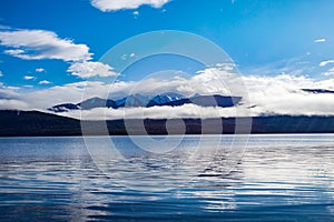 Beautiful scenic of blue sky white cloud of lake te anau most po