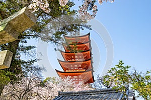 Beautiful scenic of five-storied pagoda in Miyajima Island, HIroshima, Japan