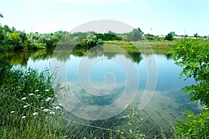 Beautiful scenic lake in the morning Ukraine, quiet peaceful place, nature reserve