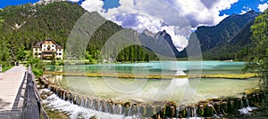 beautiful and scenic lakes of northern Italy. Lago di Dobbiaco in Val Pusteria, South Tyrol. Trentino-Alto Adige photo