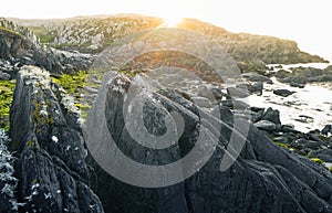 Beautiful scenic landscape along ring road around Beara Peninsula in south-west coast of Ireland