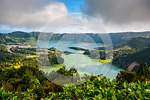 Beautiful scenic landscape from Azores Sao Miguel Island Sete Sete Cidades photo