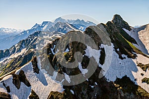 Beautiful scenic landscape of Caucasus mountains at spring, Aibga Ridge, Sochi, Krasnaya Polyana, Russia