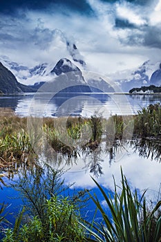 beautiful scenic of milfordsound fiordland national park important traveling destination in south island new zealand