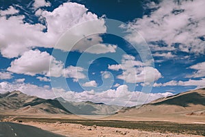 beautiful scenic mountain landscape and empty road in Indian Himalayas, Ladakh