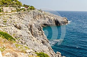 Beautiful scenic seascape at Ciolo Bridge, Salento, Apulia, Ital