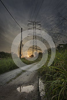 Beautiful scenic sunrise along the dirt pathway