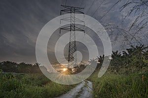 Beautiful scenic sunrise along the dirt pathway