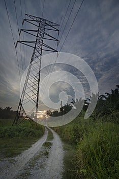 Beautiful scenic sunrise along the dirt pathway