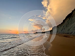 Beautiful scenic sunset over Sea Of Candia in Crete, Greece