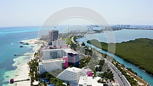 Beautiful scenic view of Cancun from above. Aerial Mexican view