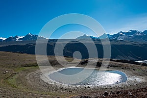 Beautiful scenic view from Chandra Taal Moon Lake in Spiti, Himachal Pradesh, India.