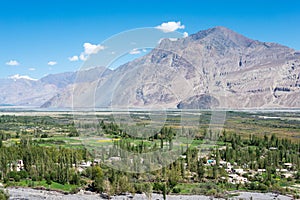 Beautiful scenic view from Diskit monastery in Ladakh, Jammu and Kashmir, India