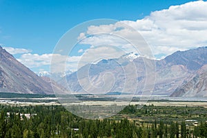 Beautiful scenic view from Diskit monastery in Ladakh, Jammu and Kashmir, India