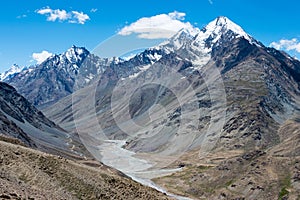 Beautiful scenic view of  Kunzum Pass Kunzum La - Chandra Taal Moon Lake Trekking course in Spiti, India.