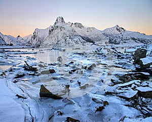 Beautiful scenic view of Lofoten islands in winter, Norway
