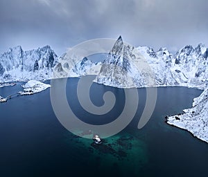Beautiful scenic view of Lofoten islands in winter, Norway