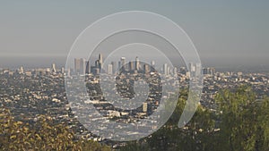 Beautiful scenic view of Los Angeles from Hollywood Hills and Sunset Blvd, before sunset