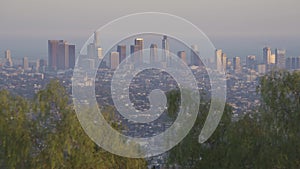 Beautiful scenic view of Los Angeles from Hollywood Hills and Sunset Blvd, before sunset